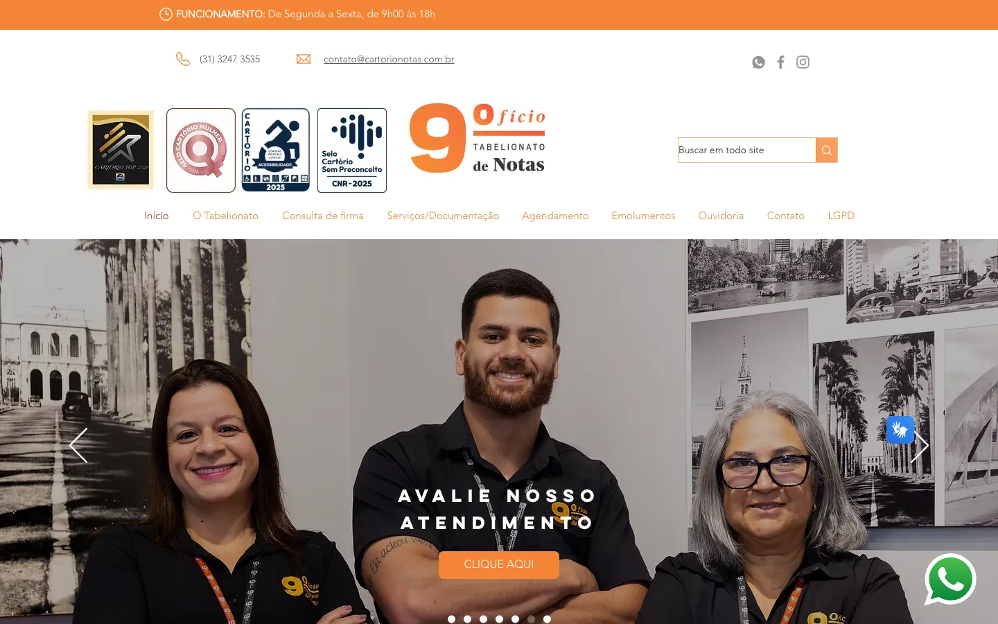Site do Cartório do 9º Ofício de Notas no computador