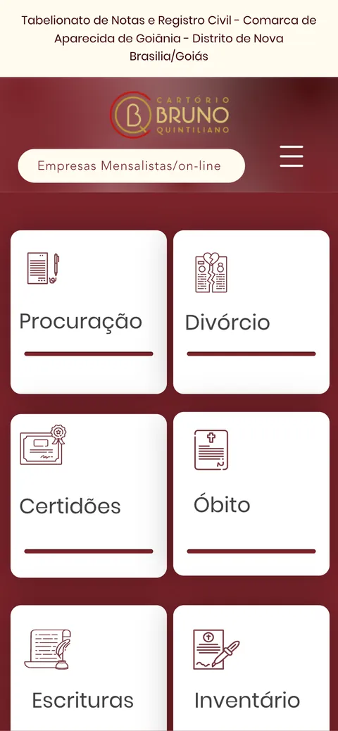 Site do Cartório Bruno Quintiliano no celular