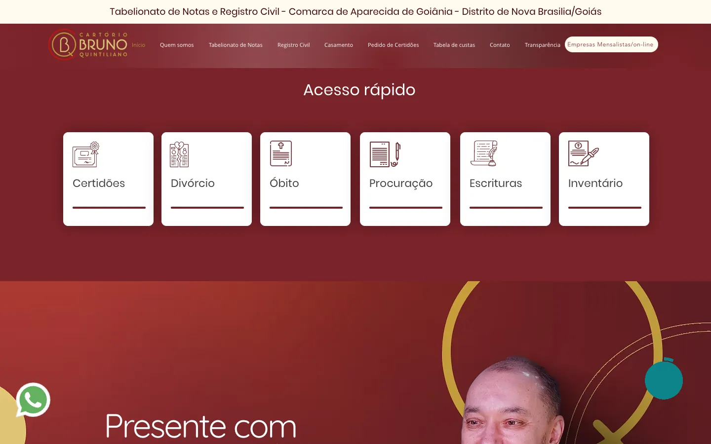 Site do Cartório Bruno Quintiliano no computador