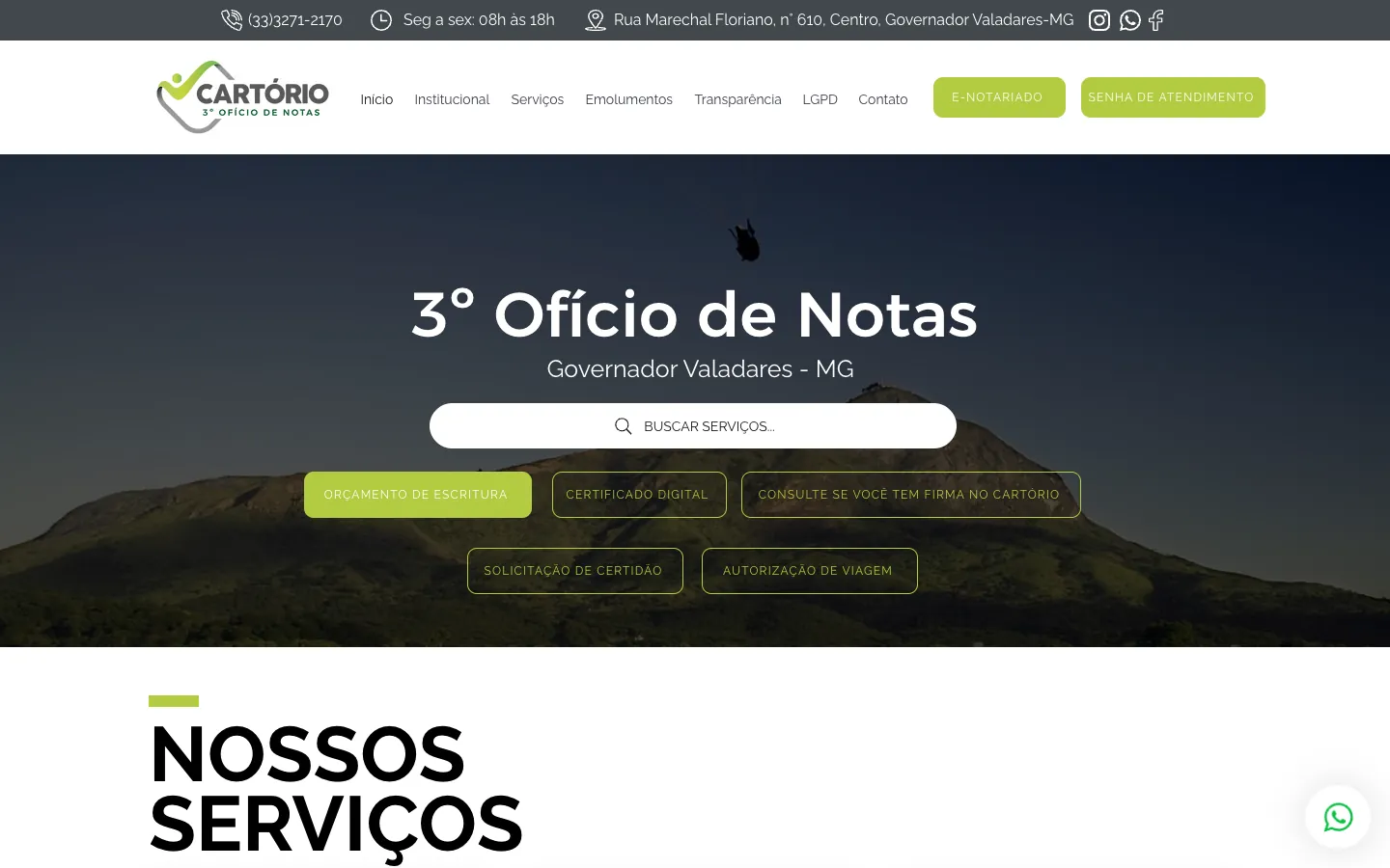 Site do 3º Ofício de Notas de Governador Valadares no computador